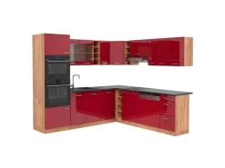 Sale Vicco R-Line Eckküche Bordeaux Hochglanz/Goldkraft Eiche 237 x 247 cm AP Anthrazit ohne E-Geräte Bordeaux-Glanz