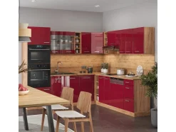 Sale Vicco R-Line Eckküche Bordeaux Hochglanz/Goldkraft Eiche 237 x 247 cm AP Anthrazit ohne E-Geräte Bordeaux-Glanz