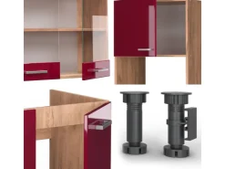 Sale Vicco R-Line Eckküche Bordeaux Hochglanz/Goldkraft Eiche 237 x 247 cm AP Anthrazit ohne E-Geräte Bordeaux-Glanz
