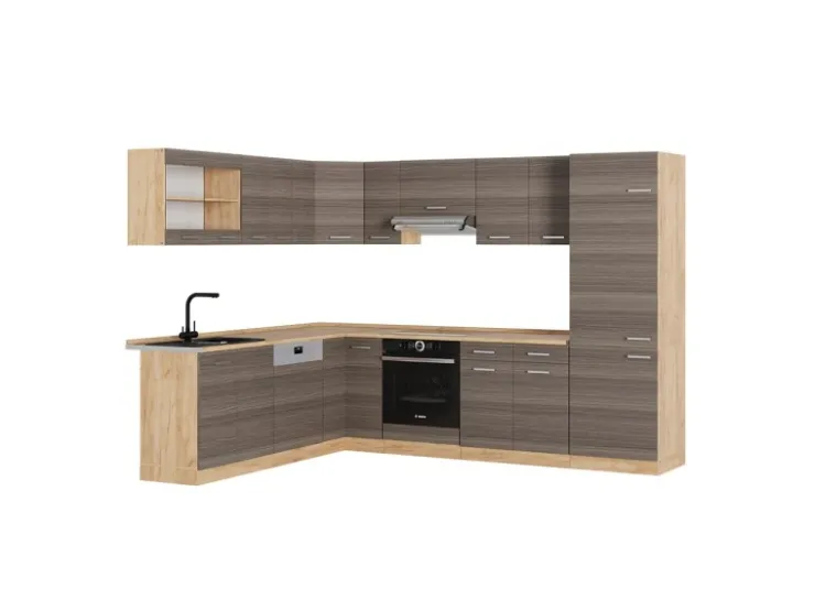 Outlet Vicco R-Line Eckküche /Goldkraft Eiche 227 x 287 cm AP Eiche ohne E-Geräte Edelgrau