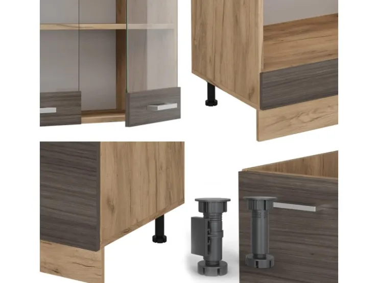 Outlet Vicco R-Line Eckküche /Goldkraft Eiche 227 x 287 cm AP Eiche ohne E-Geräte Edelgrau