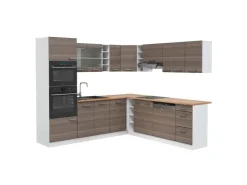 New Vicco R-Line Eckküche /Weiß 237 x 247 cm AP Eiche ohne E-Geräte Edelgrau