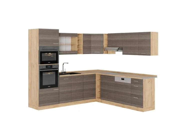 Sale Vicco R-Line Eckküche /Goldkraft Eiche 237 x 60 cm ohne Arbeitsplatte ohne E-Geräte Edelgrau