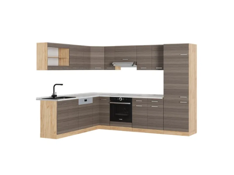 Clearance Vicco R-Line Eckküche /Goldkraft Eiche 227 x 287 cm AP Marmor ohne E-Geräte Winkelküchen