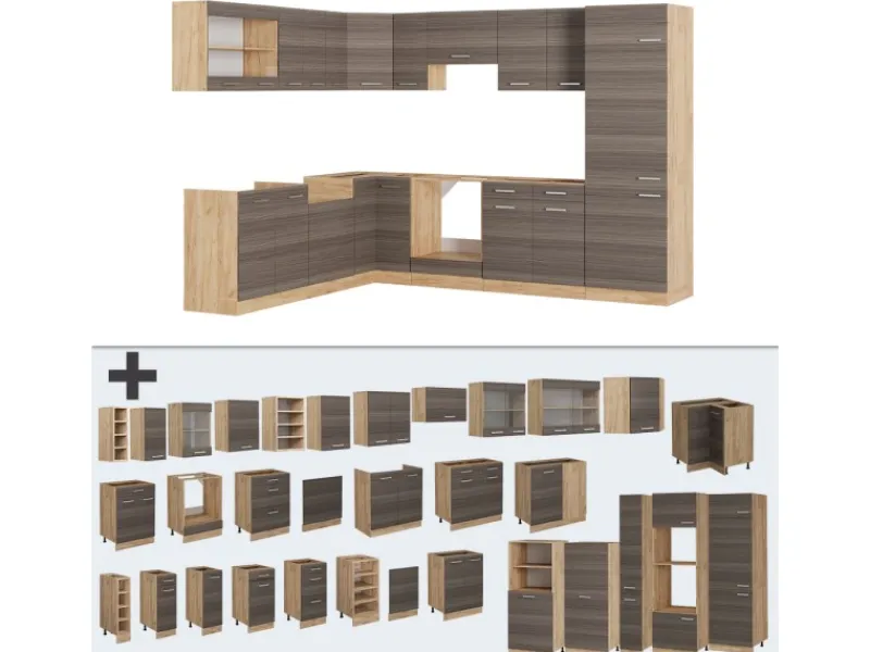 Clearance Vicco R-Line Eckküche /Goldkraft Eiche 227 x 287 cm AP Marmor ohne E-Geräte Winkelküchen
