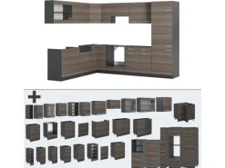 Best Vicco R-Line Eckküche /Anthrazit 227 x 287 cm AP Eiche ohne E-Geräte Winkelküchen