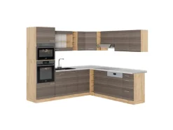 Discount Vicco R-Line Eckküche /Goldkraft Eiche 237 x 247 cm AP Marmor ohne E-Geräte Winkelküchen|Einbauküchen