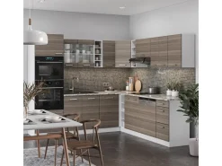 Discount Vicco R-Line Eckküche /Weiß 237 x 60 cm ohne Arbeitsplatte ohne E-Geräte Edelgrau