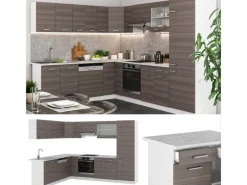 Clearance Vicco R-Line Eckküche /Weiß 227 x 287 cm AP Eiche ohne E-Geräte Winkelküchen|Küchenschränke