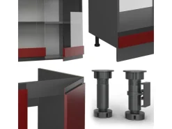 Winkelküchen<Vicco R-Line Eckküche 257 x 60 cm J-Shapeohne Arbeitsplatte ohne E-Geräte Rot