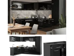 Best Vicco R-Line Eckküche /Anthrazit 227 x 287 cm AP Eiche ohne E-Geräte Schwarz Hochglanz