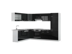 Online Vicco R-Line Eckküche Schwarz Hochglanz 227 x 287 cm AP Marmor ohne E-Geräte Winkelküchen|Einbauküchen