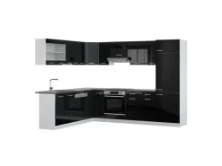 Winkelküchen|Einbauküchen<Vicco R-Line Eckküche /Weiß 227 x 287 cm AP Anthrazit ohne E-Geräte Schwarz Hochglanz
