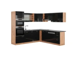 Outlet Vicco R-Line Eckküche /Goldkraft Eiche 237 x 247 cm AP Anthrazit ohne E-Geräte Schwarz Hochglanz