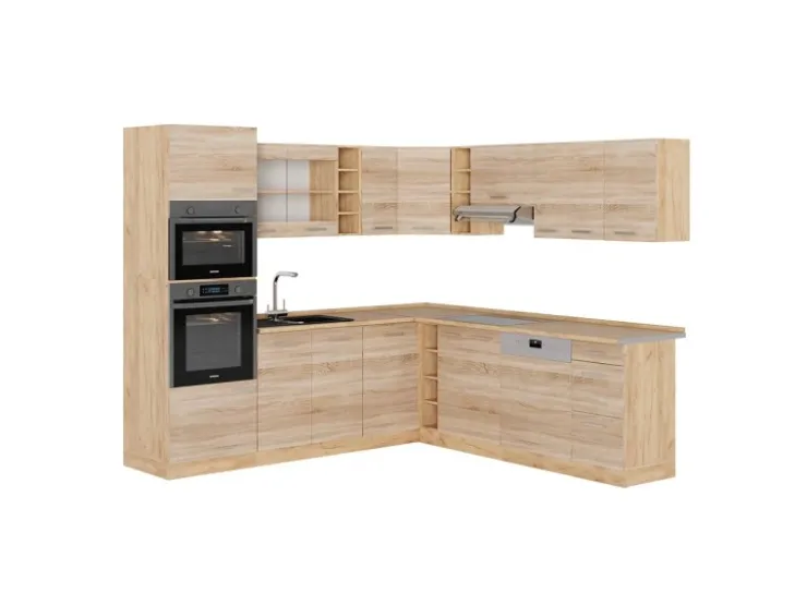 Winkelküchen<Vicco R-Line Eckküche Sonoma/Goldkraft Eiche 237 x 60 cm ohne Arbeitsplatte ohne E-Geräte Sonoma Eiche