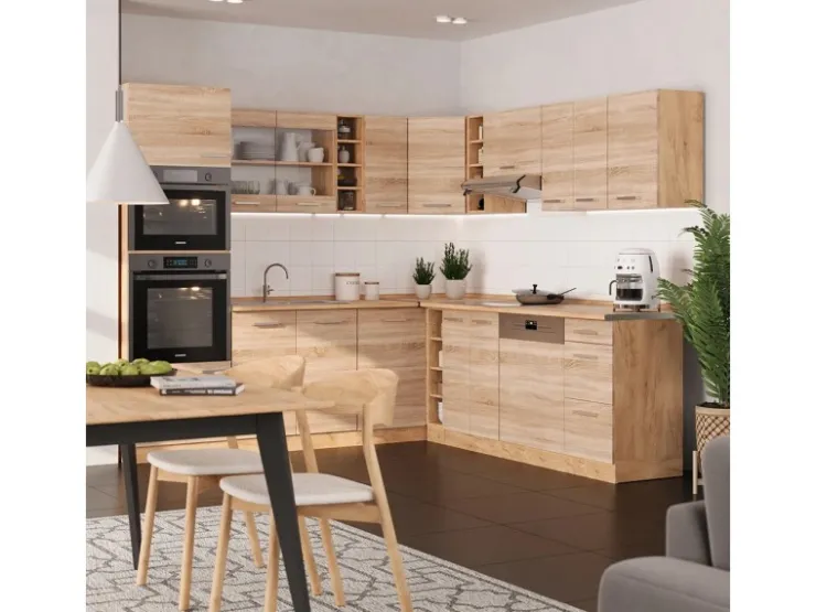 Winkelküchen<Vicco R-Line Eckküche Sonoma/Goldkraft Eiche 237 x 60 cm ohne Arbeitsplatte ohne E-Geräte Sonoma Eiche