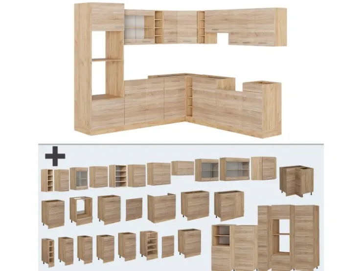 Winkelküchen<Vicco R-Line Eckküche Sonoma/Goldkraft Eiche 237 x 60 cm ohne Arbeitsplatte ohne E-Geräte Sonoma Eiche