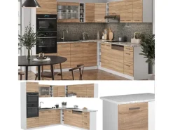 Best Vicco R-Line Eckküche Sonoma/Weiß 237 x 247 cm AP Eiche ohne E-Geräte Winkelküchen|Einbauküchen