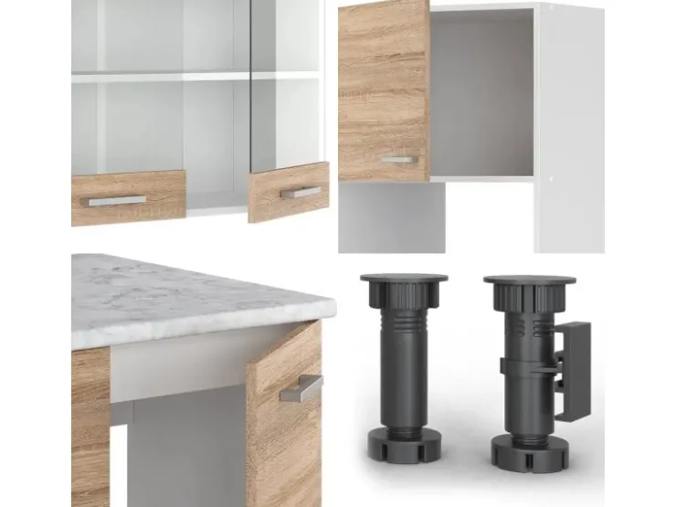 Outlet Vicco R-Line Eckküche Sonoma/Weiß 237 x 60 cm ohne Arbeitsplatte ohne E-Geräte Sonoma-Weiß