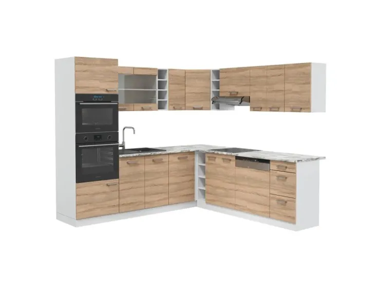 Hot Vicco R-Line Eckküche Sonoma/Weiß 237 x 60 cm AP Marmor ohne E-Geräte Sonoma-Weiß