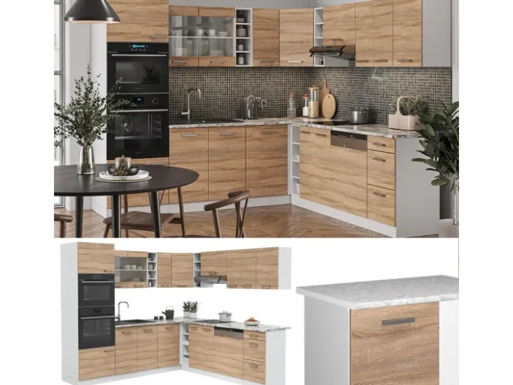 Hot Vicco R-Line Eckküche Sonoma/Weiß 237 x 60 cm AP Marmor ohne E-Geräte Sonoma-Weiß