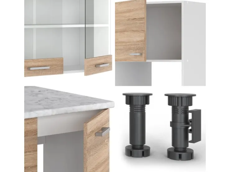Hot Vicco R-Line Eckküche Sonoma/Weiß 237 x 60 cm AP Marmor ohne E-Geräte Sonoma-Weiß