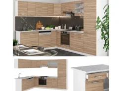 Clearance Vicco R-Line Eckküche Sonoma 227 x 287 cm ohne Arbeitsplatte ohne E-Geräte Winkelküchen