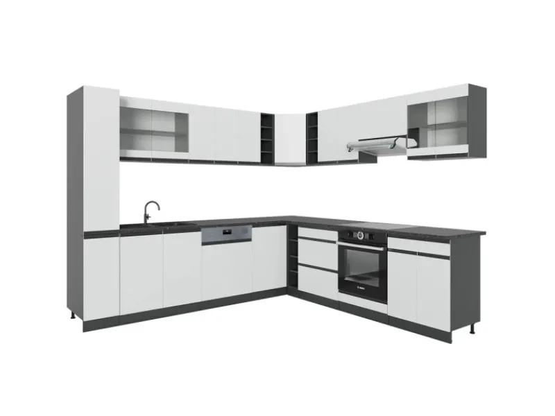 New Vicco R-Line Eckküche /Anthrazit 257 x 277 cm J-ShapeAP Anthrazit ohne E-Geräte Winkelküchen|Single-Küchen