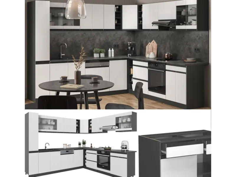 New Vicco R-Line Eckküche /Anthrazit 257 x 277 cm J-ShapeAP Anthrazit ohne E-Geräte Winkelküchen|Single-Küchen