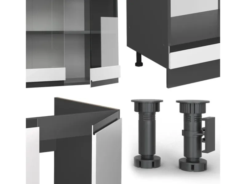 New Vicco R-Line Eckküche /Anthrazit 257 x 277 cm J-ShapeAP Anthrazit ohne E-Geräte Winkelküchen|Single-Küchen