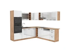 Clearance Vicco R-Line Eckküche Weiß Hochglanz/Goldkraft Eiche 237 x 60 cm ohne Arbeitsplatte ohne E-Geräte Hochglanz Weiß