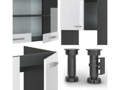 Winkelküchen<Vicco R-Line Eckküche /Anthrazit 237 x 247 cm AP Marmor ohne E-Geräte Weiß Hochglanz