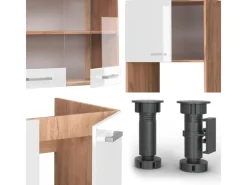 Clearance Vicco R-Line Eckküche Weiß Hochglanz/Goldkraft Eiche 237 x 247 cm AP Eiche ohne E-Geräte Winkelküchen|Kochfelder