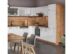Hot Vicco R-Line Eckküche Weiß Hochglanz/Goldkraft Eiche 227 x 287 cm ohne Arbeitsplatte ohne E-Geräte Winkelküchen