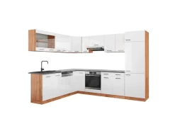 Clearance Vicco R-Line Eckküche Weiß Hochglanz/Goldkraft Eiche 227 x 287 cm AP Anthrazit ohne E-Geräte Hochglanz Weiß