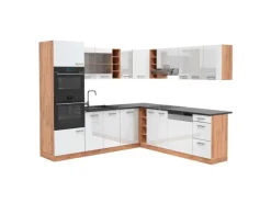 Best Vicco R-Line Eckküche Weiß Hochglanz/Goldkraft Eiche 237 x 247 cm AP Anthrazit ohne E-Geräte Winkelküchen|Einbauküchen