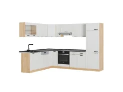Outlet Vicco R-Line Eckküche Weiß Landhaus/Goldkraft Eiche 227 x 287 cm AP Anthrazit ohne E-Geräte Weiß Struktur