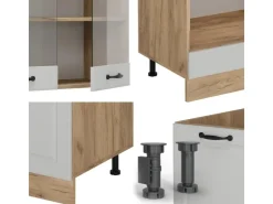 Outlet Vicco R-Line Eckküche Weiß Landhaus/Goldkraft Eiche 227 x 287 cm AP Anthrazit ohne E-Geräte Weiß Struktur