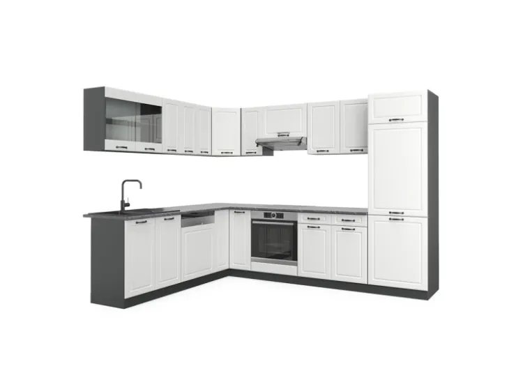 Outlet Vicco R-Line Eckküche Weiß Landhaus/Anthrazit 227 x 287 cm ohne Arbeitsplatte ohne E-Geräte Weiß Strukturiert