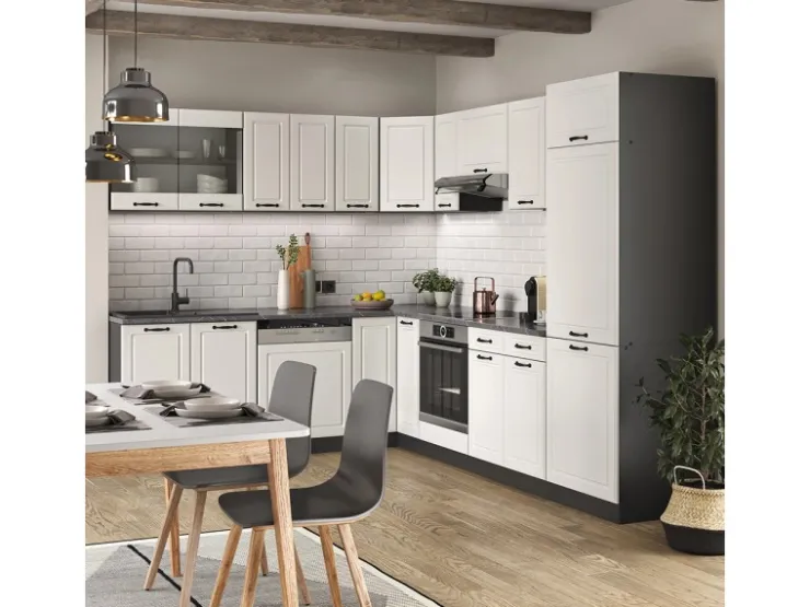 Outlet Vicco R-Line Eckküche Weiß Landhaus/Anthrazit 227 x 287 cm ohne Arbeitsplatte ohne E-Geräte Weiß Strukturiert