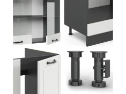 Outlet Vicco R-Line Eckküche Weiß Landhaus/Anthrazit 227 x 287 cm ohne Arbeitsplatte ohne E-Geräte Weiß Strukturiert