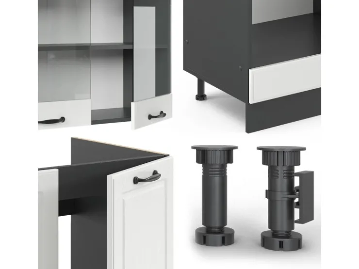 Outlet Vicco R-Line Eckküche Weiß Landhaus/Anthrazit 227 x 287 cm ohne Arbeitsplatte ohne E-Geräte Weiß Strukturiert