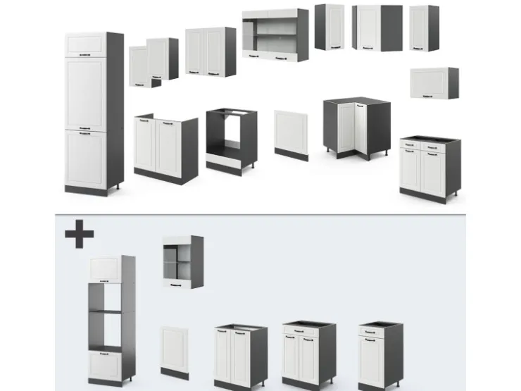 Outlet Vicco R-Line Eckküche Weiß Landhaus/Anthrazit 227 x 287 cm ohne Arbeitsplatte ohne E-Geräte Weiß Strukturiert