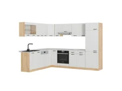 Best Vicco R-Line Eckküche Weiß Landhaus/Goldkraft Eiche 227 x 287 cm AP Marmor ohne E-Geräte Winkelküchen|Küchenschränke