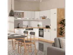 Best Vicco R-Line Eckküche Weiß Landhaus/Goldkraft Eiche 227 x 287 cm AP Marmor ohne E-Geräte Winkelküchen|Küchenschränke