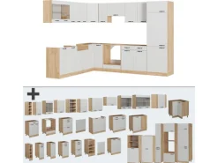 Best Vicco R-Line Eckküche Weiß Landhaus/Goldkraft Eiche 227 x 287 cm AP Marmor ohne E-Geräte Winkelküchen|Küchenschränke