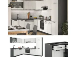 Winkelküchen<Vicco R-Line Eckküche Weiß Landhaus/Anthrazit 227 x 287 cm AP Marmor ohne E-Geräte Weiß Strukturiert