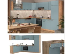 Clearance Vicco R-Line Einbauküche Blau-Grau/Goldkraft Eiche 227 x 287 cm ohne Arbeitsplatte ohne E-Geräte Blaugrau