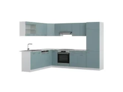 New Vicco R-Line Einbauküche Blau-Grau 227 x 287 cm ohne Arbeitsplatte ohne E-Geräte Einbauküchen|Winkelküchen