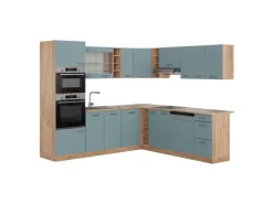 Winkelküchen<Vicco R-Line Einbauküche Blau-Grau/Goldkraft Eiche 237 x 60 cm ohne Arbeitsplatte ohne E-Geräte Blaugrau